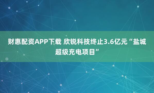财惠配资APP下载 欣锐科技终止3.6亿元“盐城超级充电项目”